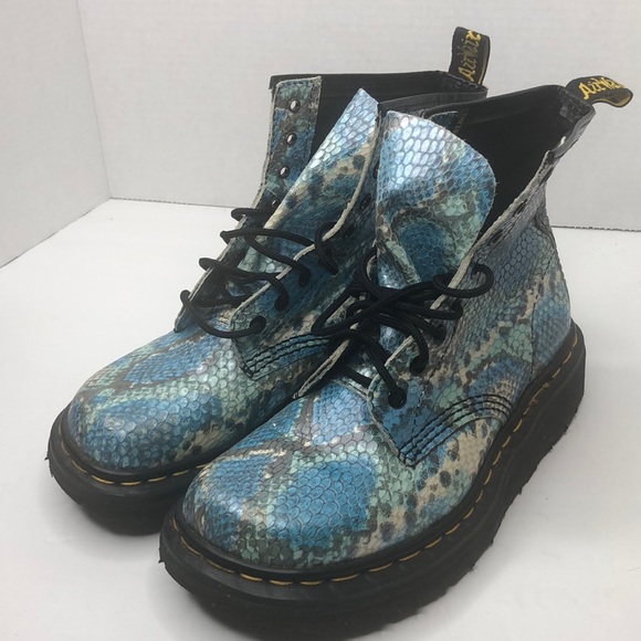 Dr. Martens Shoes - Dr. Martens Blue Snakeskin Boots AirWair RARE Size 9